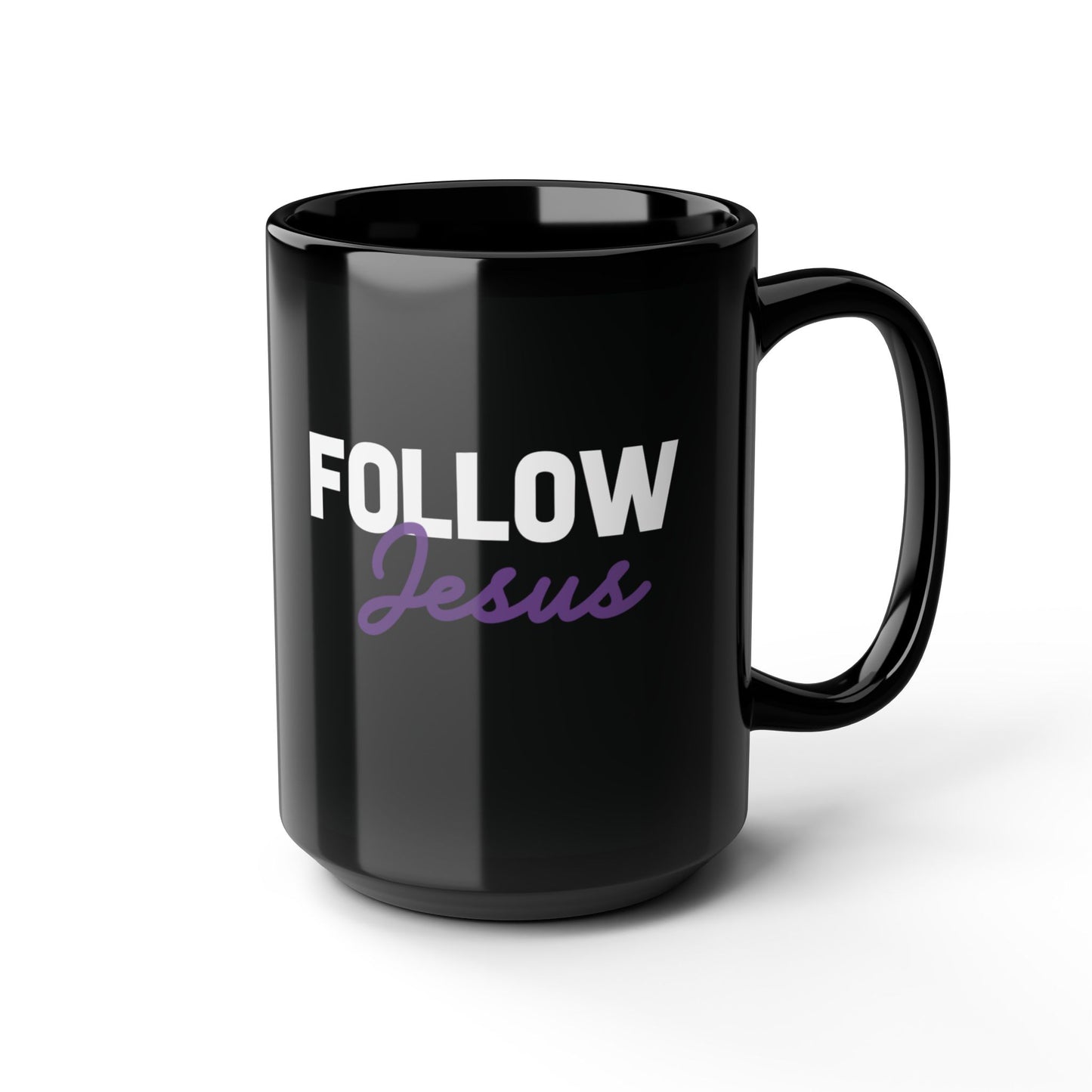 Follow Jesus Black Mug, 15oz