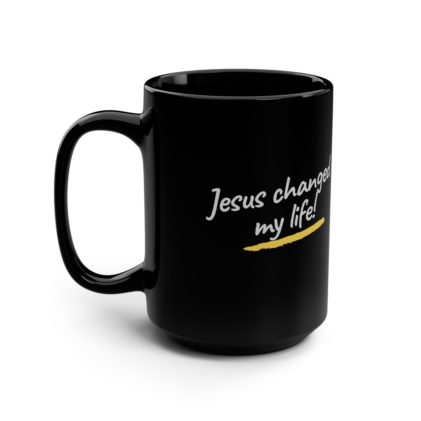Jesus Changed My Life Black Mug, 15oz