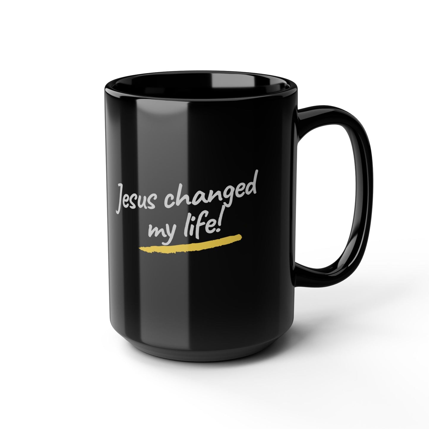 Jesus Changed My Life Black Mug, 15oz