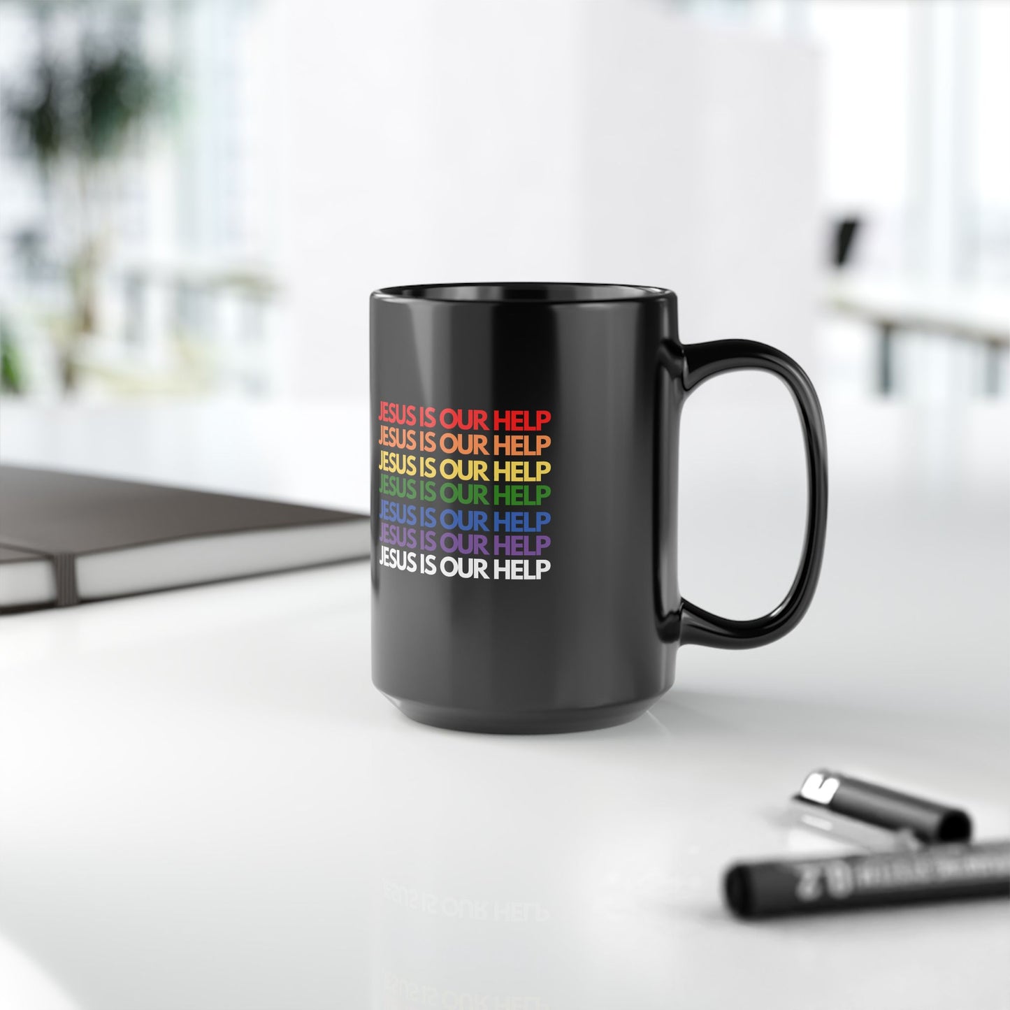 Jesus Is Our Help Black Mug, 15oz