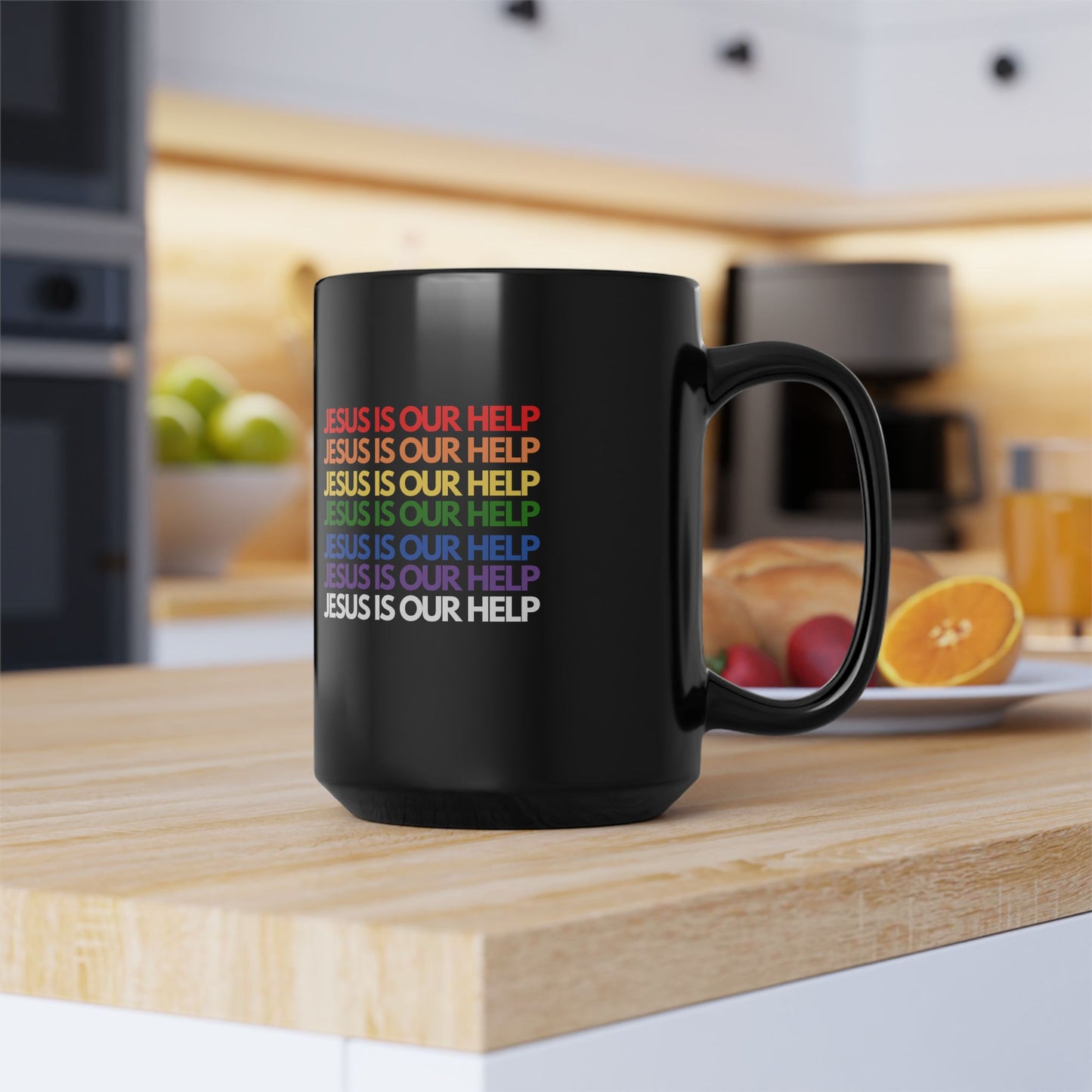 Jesus Is Our Help Black Mug, 15oz