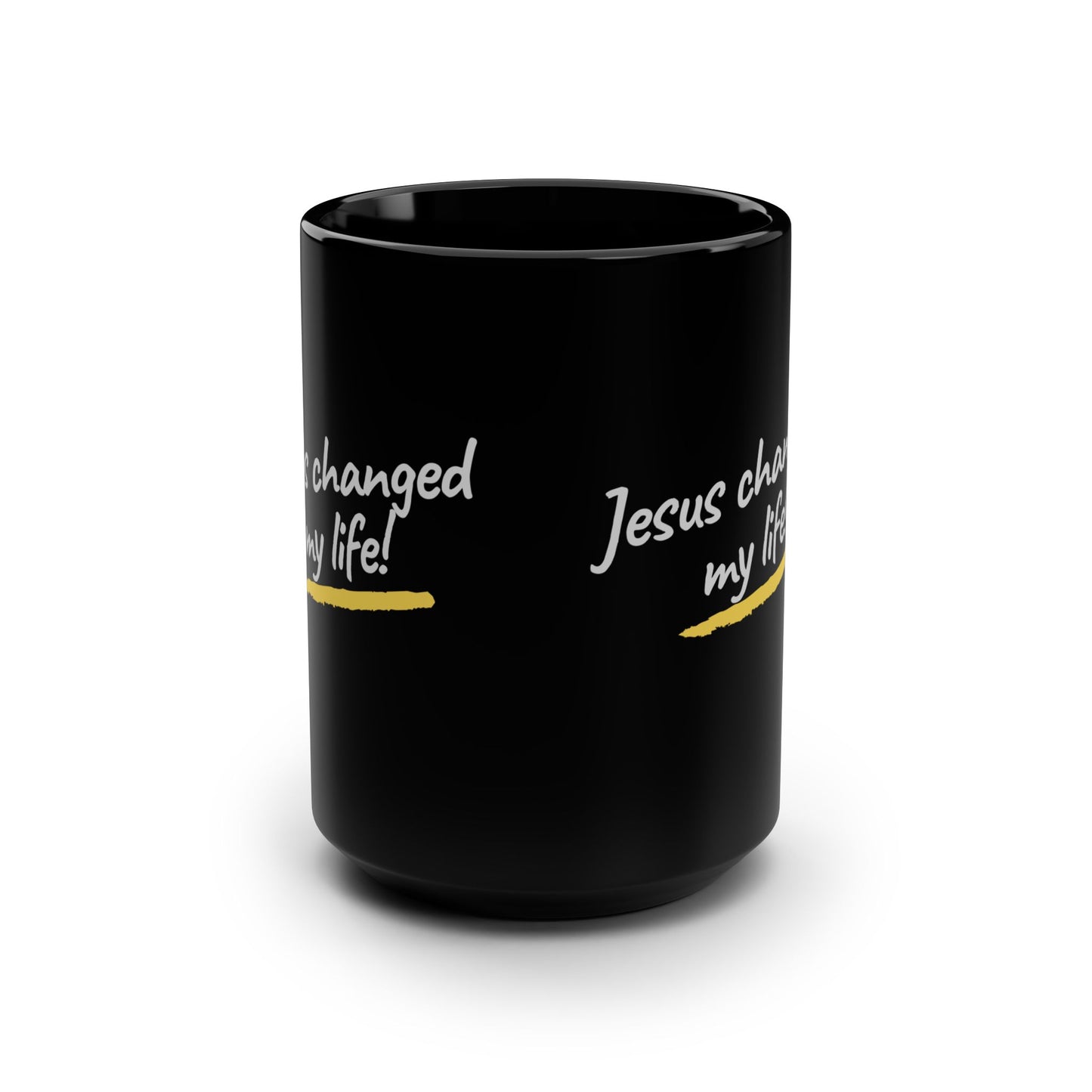 Jesus Changed My Life Black Mug, 15oz